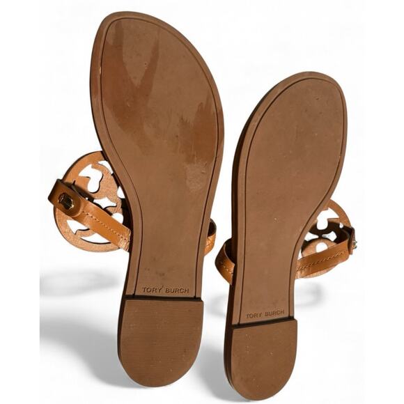 Tory Burch Miller Tan Leather Sandals, Classic Logo Medallion, Women's Size 9 - Picture 6 of 6